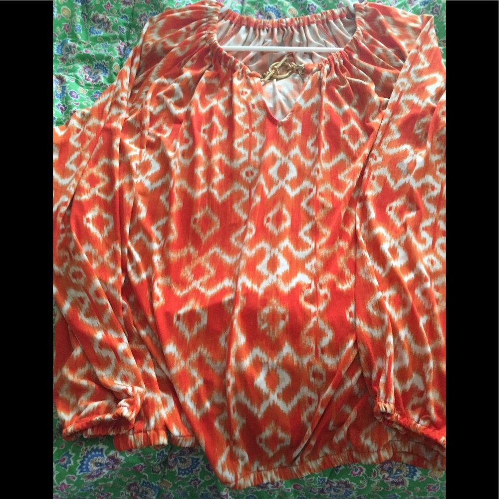 Michael Kors silky top with gold closure.